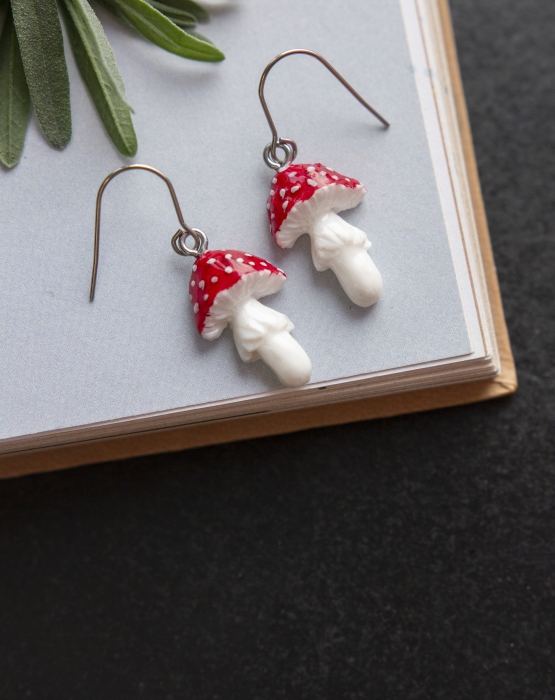 Earrings red mushroom